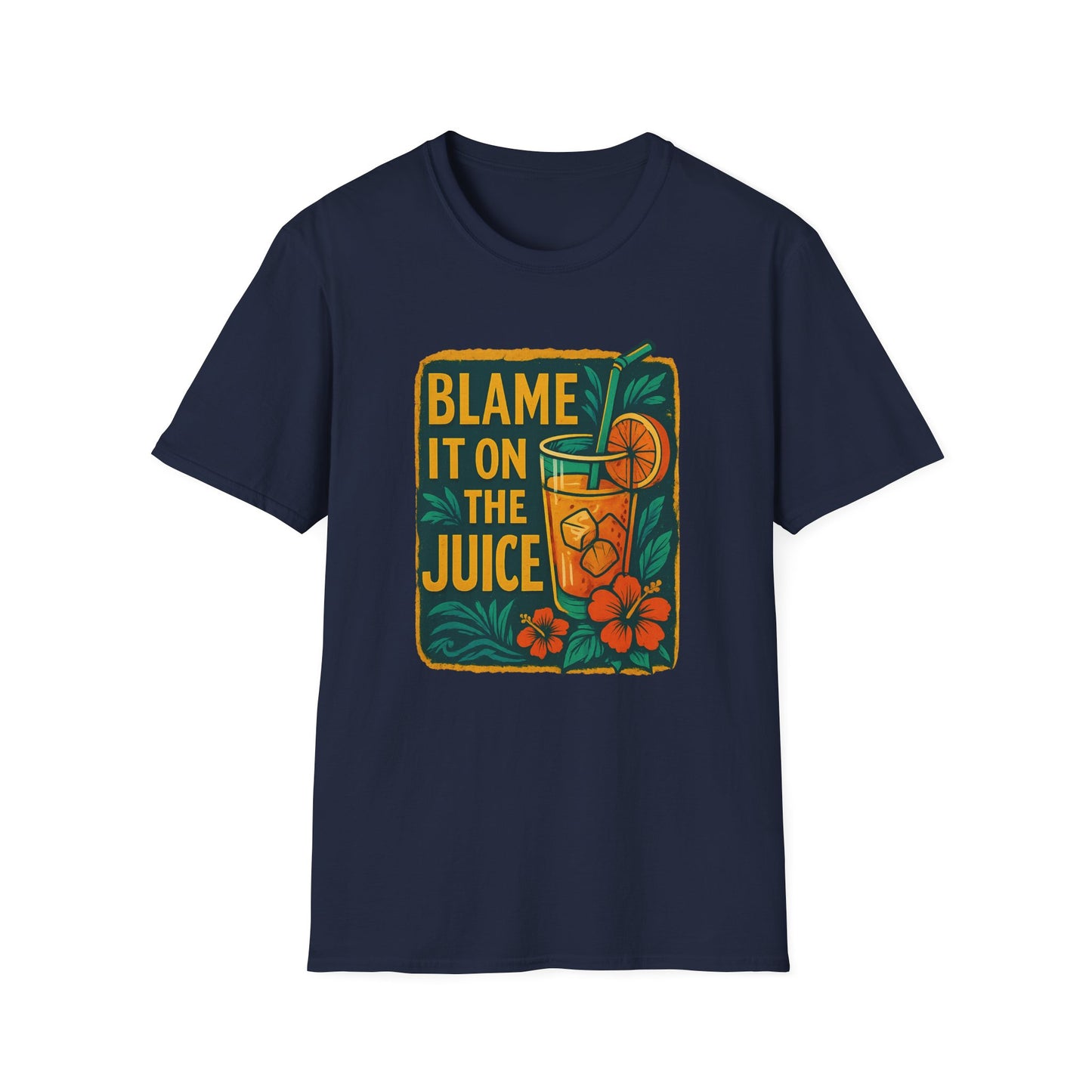 Blame It on the Juice Unisex Softstyle T-Shirt, Fun Summer Tee, Tropical Graphic Shirt, Gift for Juice Lovers, Casual Cool Top