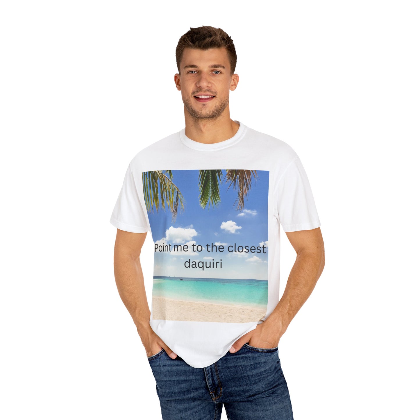 Funny Beach T-Shirt - 'Point Me to the Closest Daiquiri' Unisex Garment-Dyed Tee