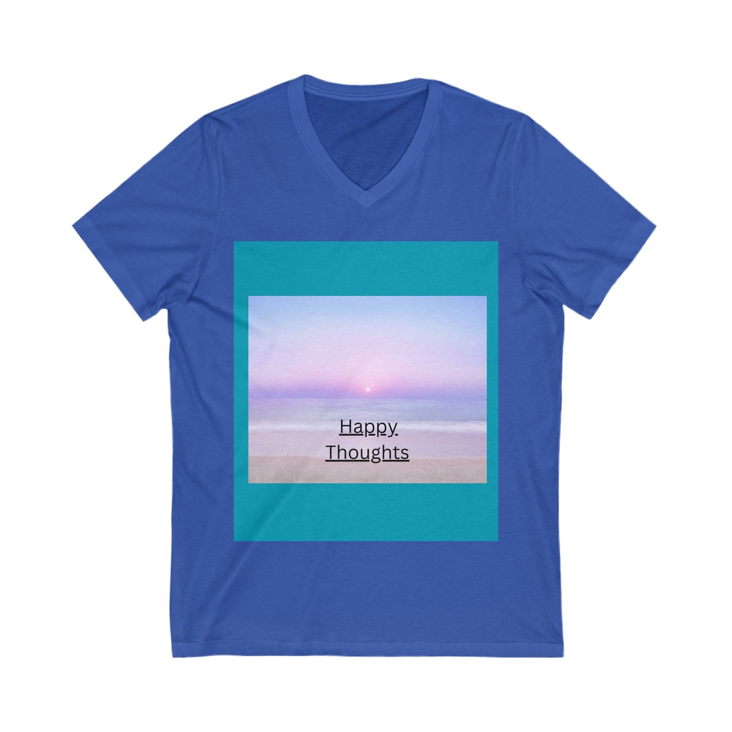 Happy Thoughts V-Neck Tee - Unisex Beach-Inspired Shirt