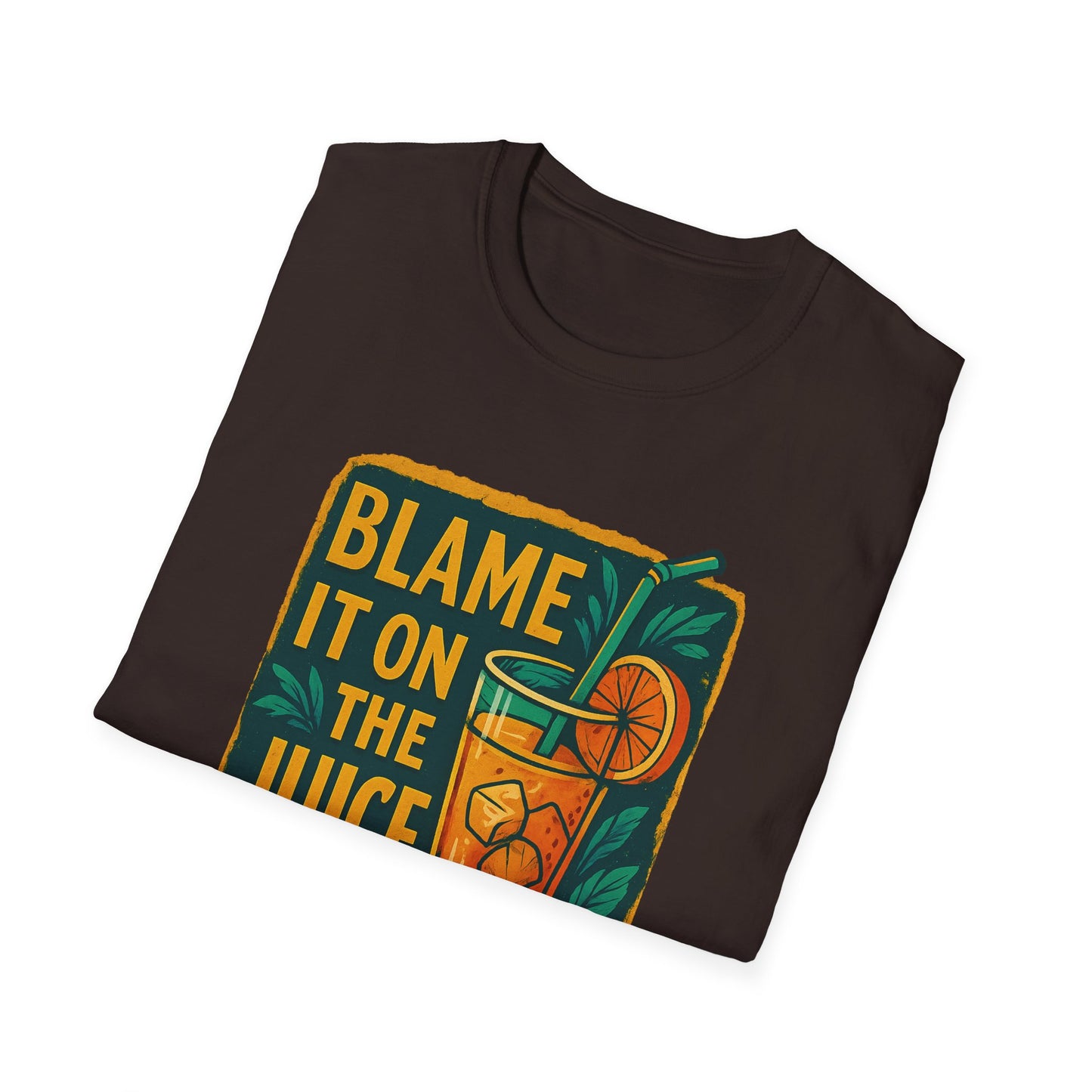 Blame It on the Juice Unisex Softstyle T-Shirt, Fun Summer Tee, Tropical Graphic Shirt, Gift for Juice Lovers, Casual Cool Top