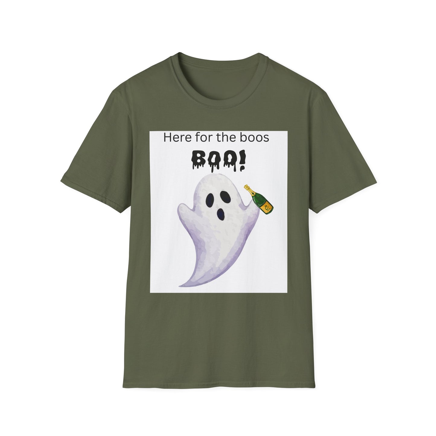 Halloween Ghost T-Shirt – "Here for the Boos" Boozy Ghost Party Tee