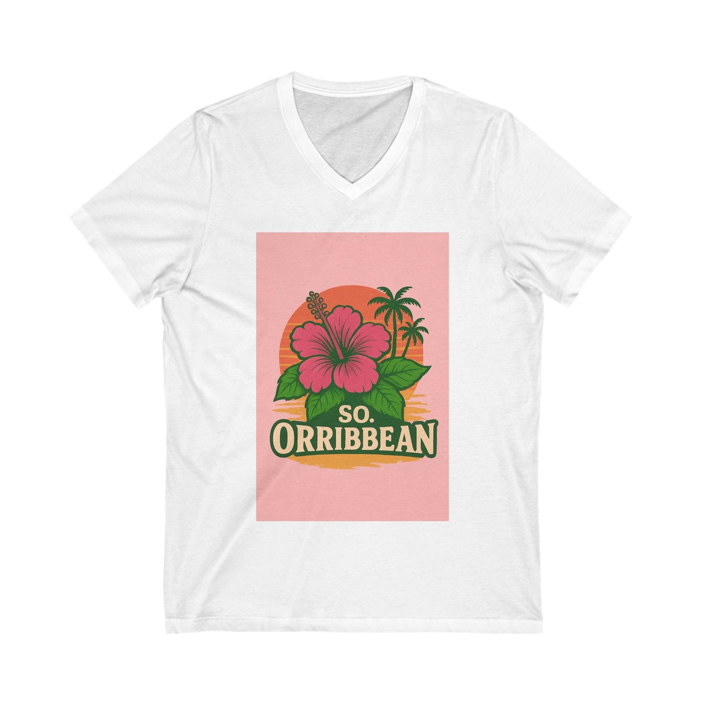 Tropical Floral V-Neck Tee - So Orribbean, Summer Shirt, Beachwear, Vacation Top, Gift for Him/Her