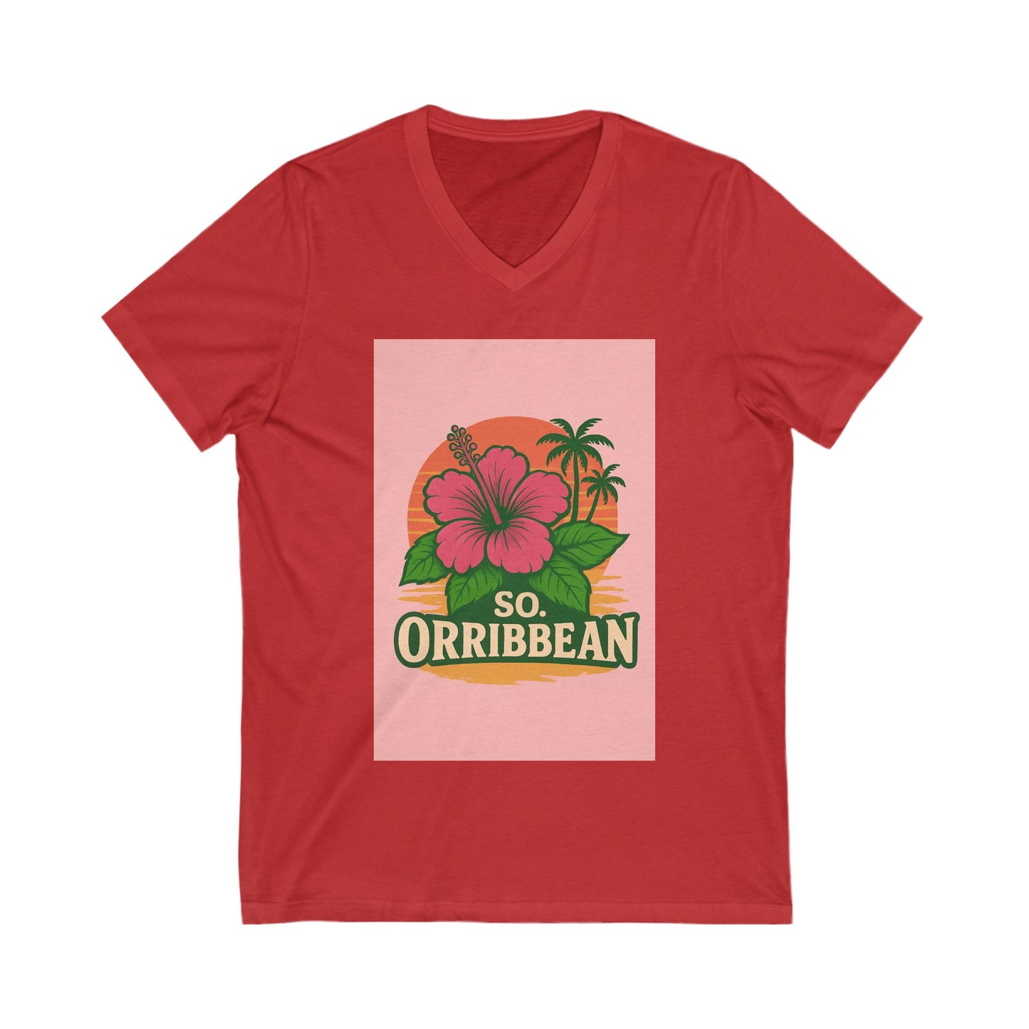 Tropical Floral V-Neck Tee - So Orribbean, Summer Shirt, Beachwear, Vacation Top, Gift for Him/Her