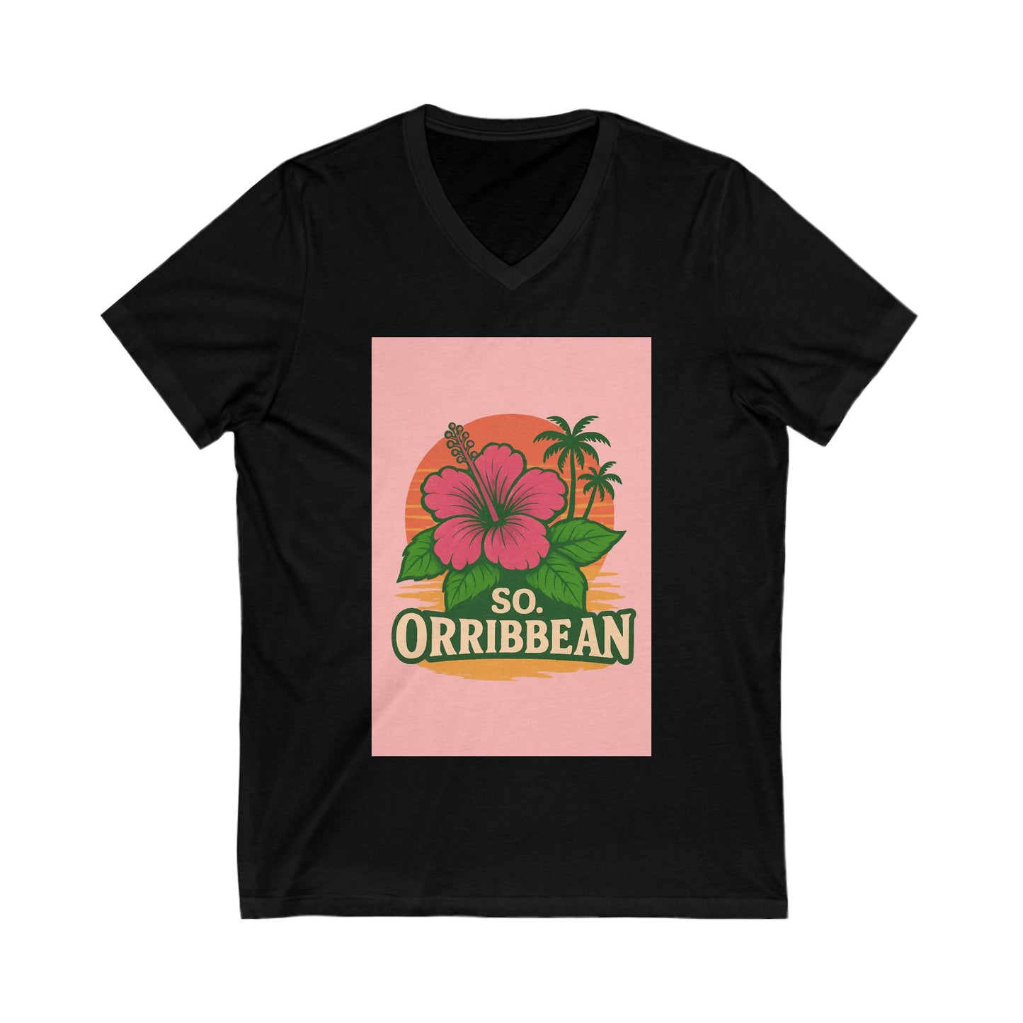 Tropical Floral V-Neck Tee - So Orribbean, Summer Shirt, Beachwear, Vacation Top, Gift for Him/Her