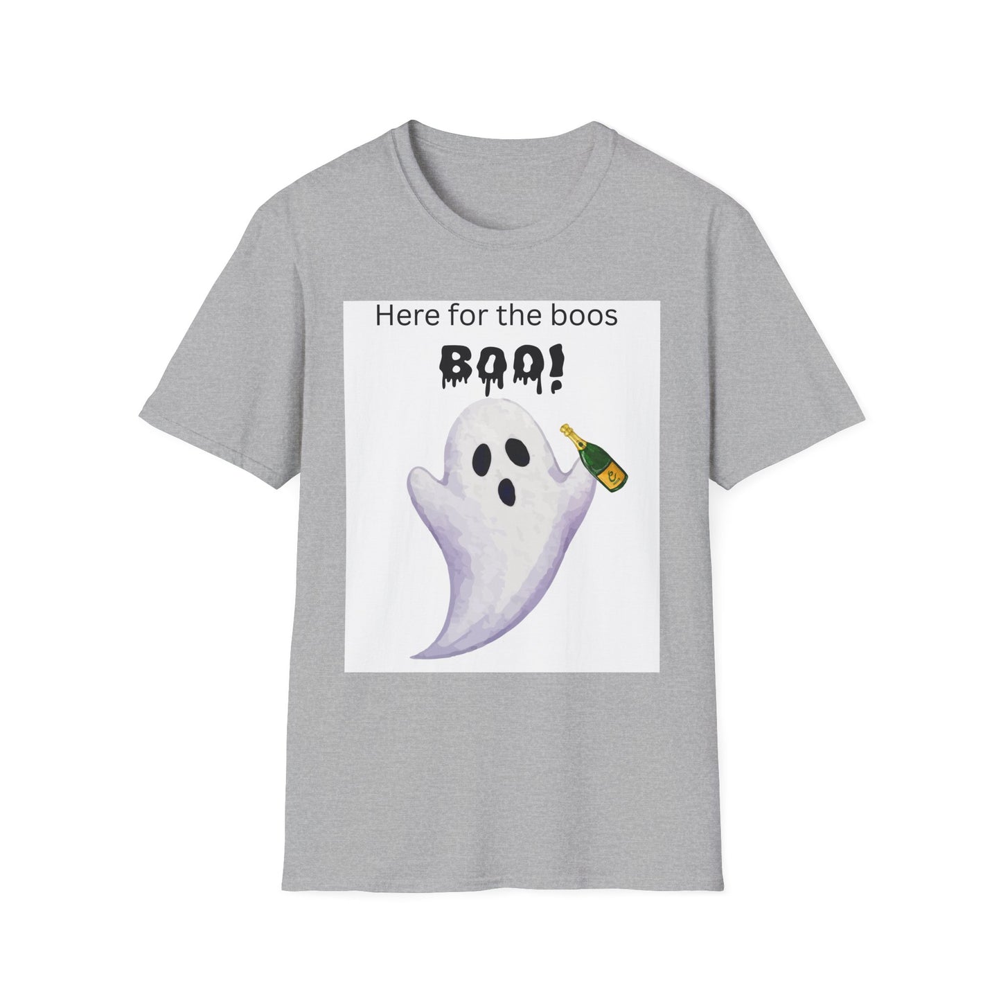 Halloween Ghost T-Shirt – "Here for the Boos" Boozy Ghost Party Tee