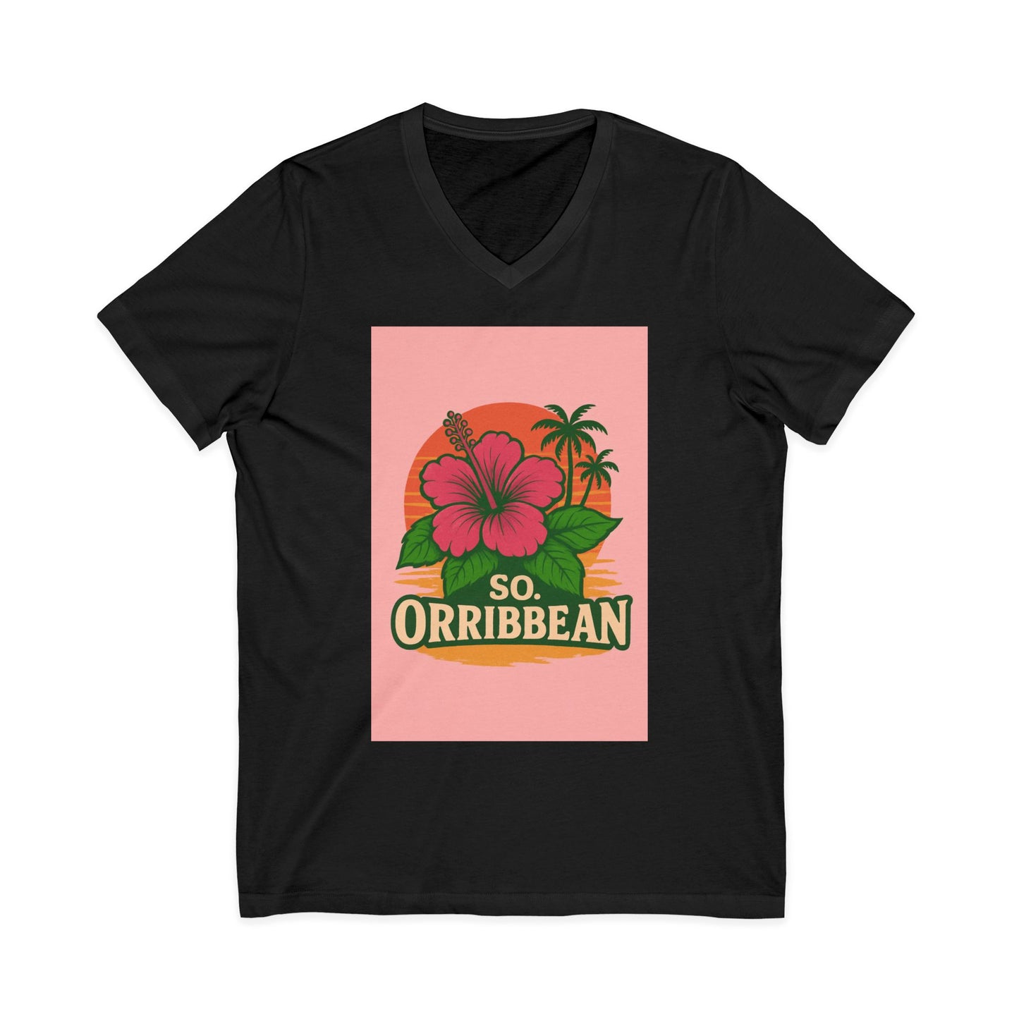 Tropical Floral V-Neck Tee - So Orribbean, Summer Shirt, Beachwear, Vacation Top, Gift for Him/Her