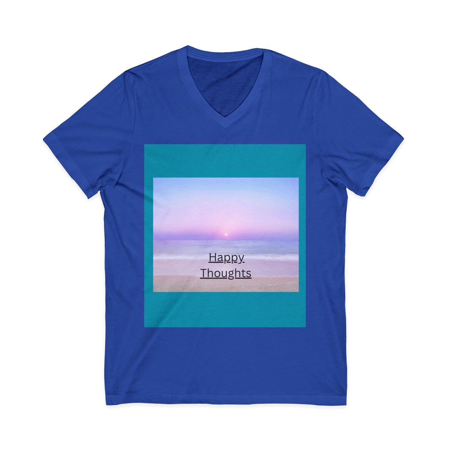 Happy Thoughts V-Neck Tee - Unisex Beach-Inspired Shirt
