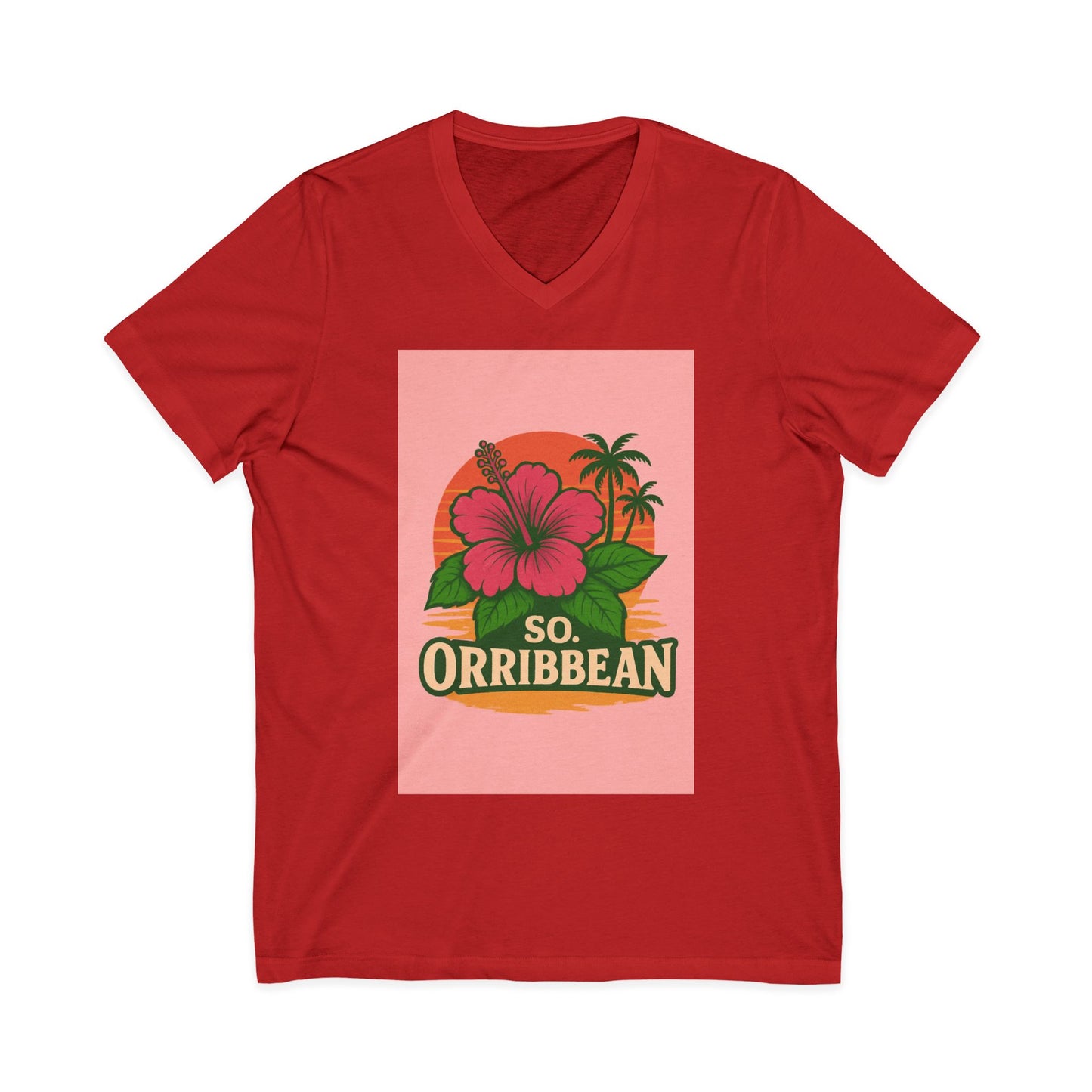 Tropical Floral V-Neck Tee - So Orribbean, Summer Shirt, Beachwear, Vacation Top, Gift for Him/Her