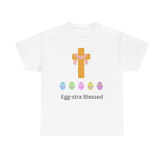 Easter Cross T-Shirt — "Egg-stra Blessed" Christian Easter Tee