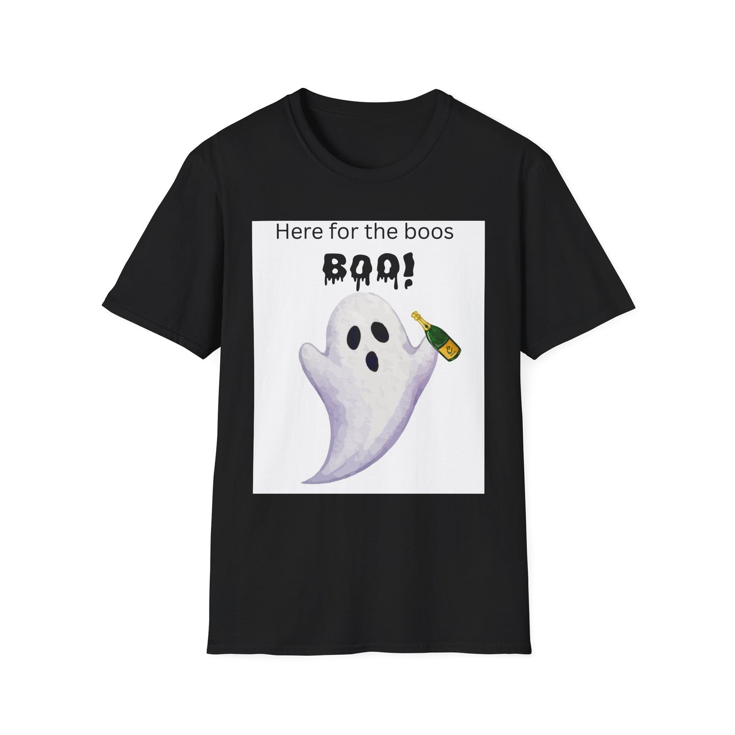 Halloween Ghost T-Shirt – "Here for the Boos" Boozy Ghost Party Tee