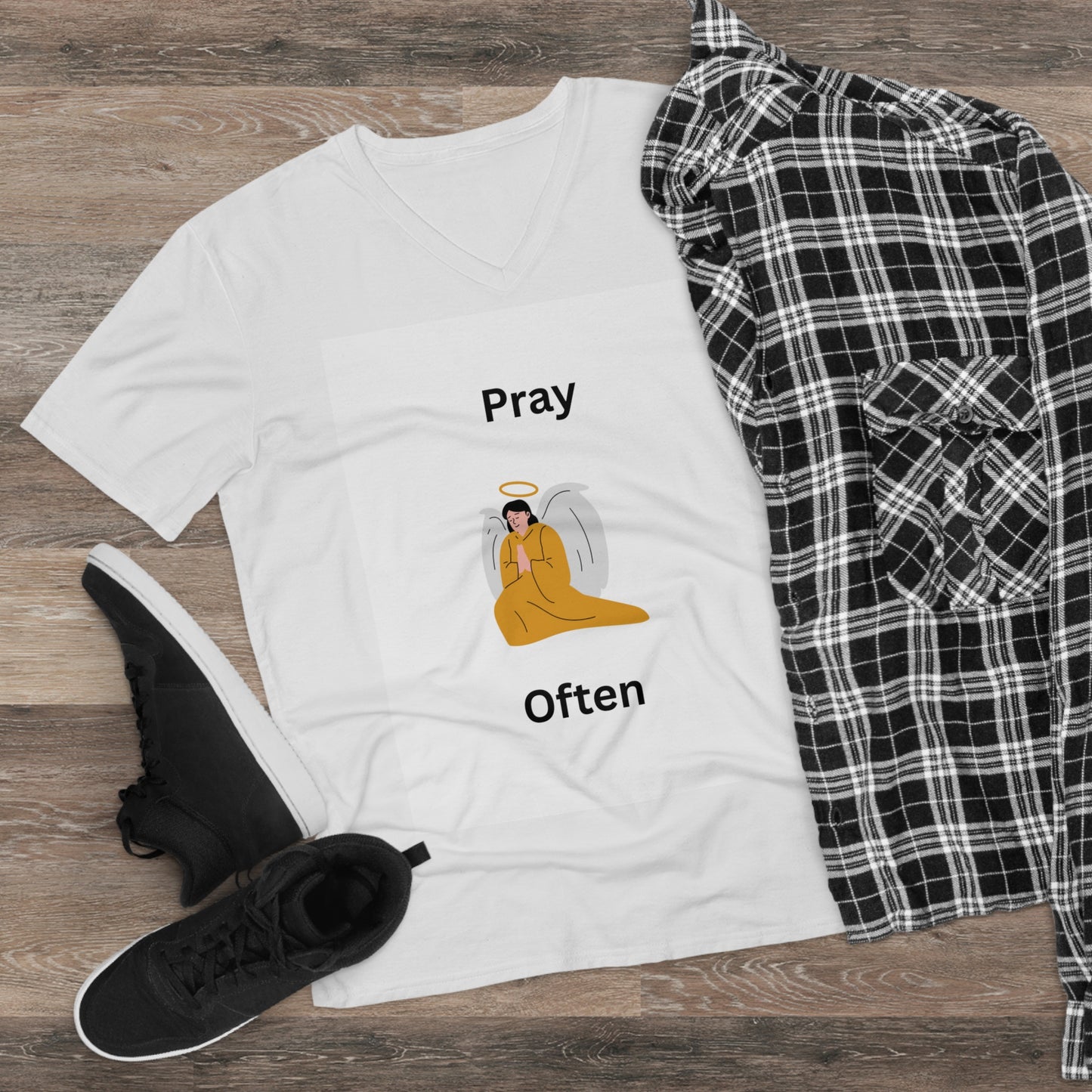 Inspirational V-Neck Tee - 'Pray Often' Design