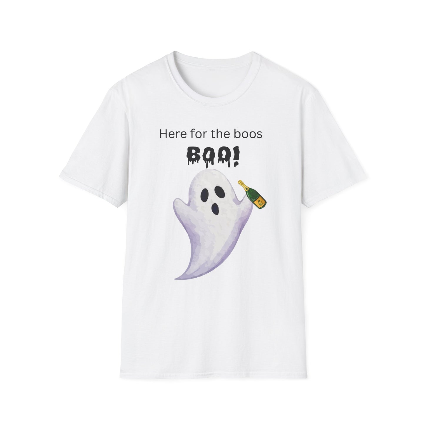 Halloween Ghost T-Shirt – "Here for the Boos" Boozy Ghost Party Tee