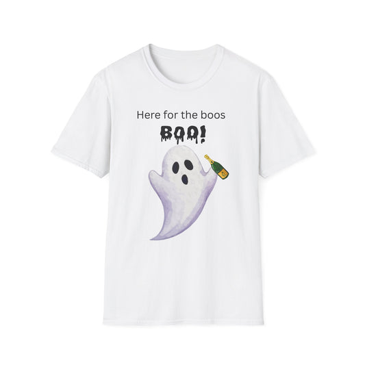 Halloween Ghost T-Shirt – "Here for the Boos" Boozy Ghost Party Tee