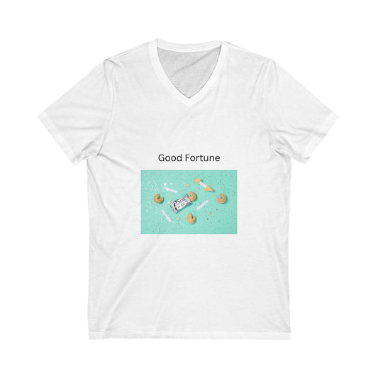 Good Fortune V-Neck Tee, Motivational Shirt, Casual Wear, Gift for Him/Her, Birthday Gift, Positive Vibes