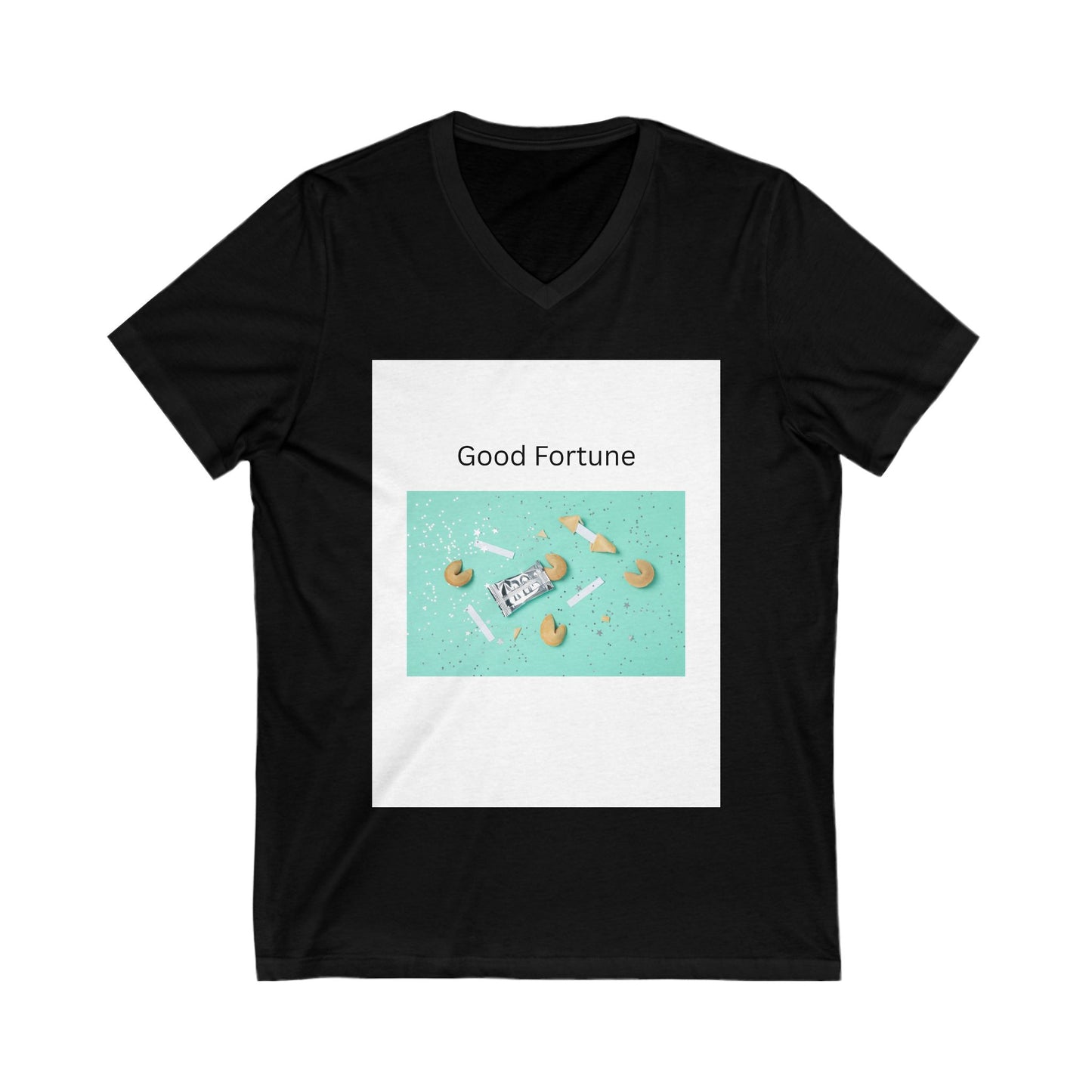 Good Fortune V-Neck Tee, Motivational Shirt, Casual Wear, Gift for Him/Her, Birthday Gift, Positive Vibes