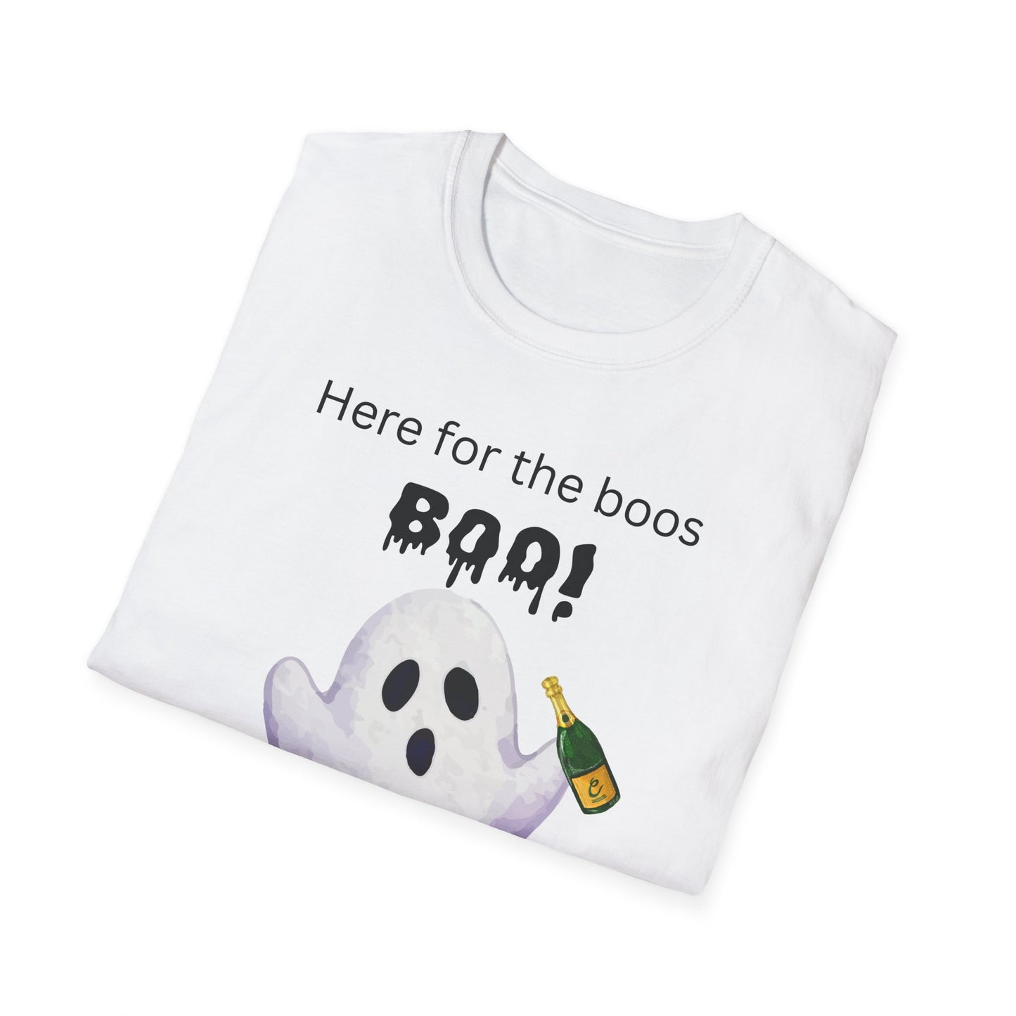 Halloween Ghost T-Shirt – "Here for the Boos" Boozy Ghost Party Tee