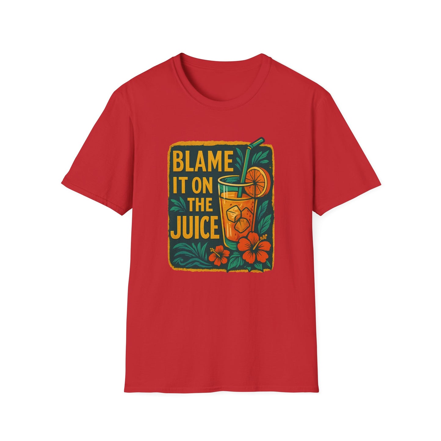 Blame It on the Juice Unisex Softstyle T-Shirt, Fun Summer Tee, Tropical Graphic Shirt, Gift for Juice Lovers, Casual Cool Top