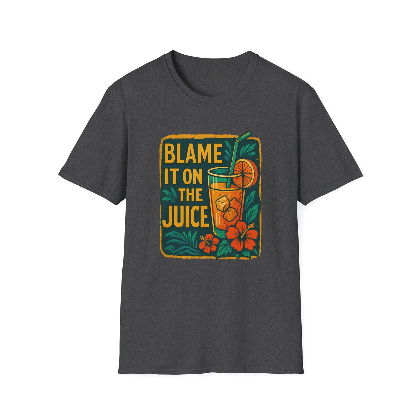 Blame It on the Juice Unisex Softstyle T-Shirt, Fun Summer Tee, Tropical Graphic Shirt, Gift for Juice Lovers, Casual Cool Top