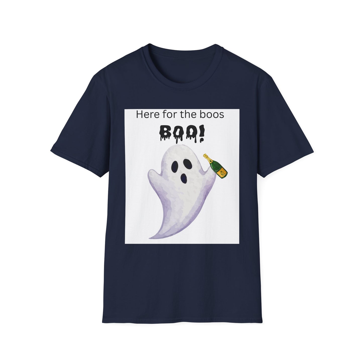 Halloween Ghost T-Shirt – "Here for the Boos" Boozy Ghost Party Tee