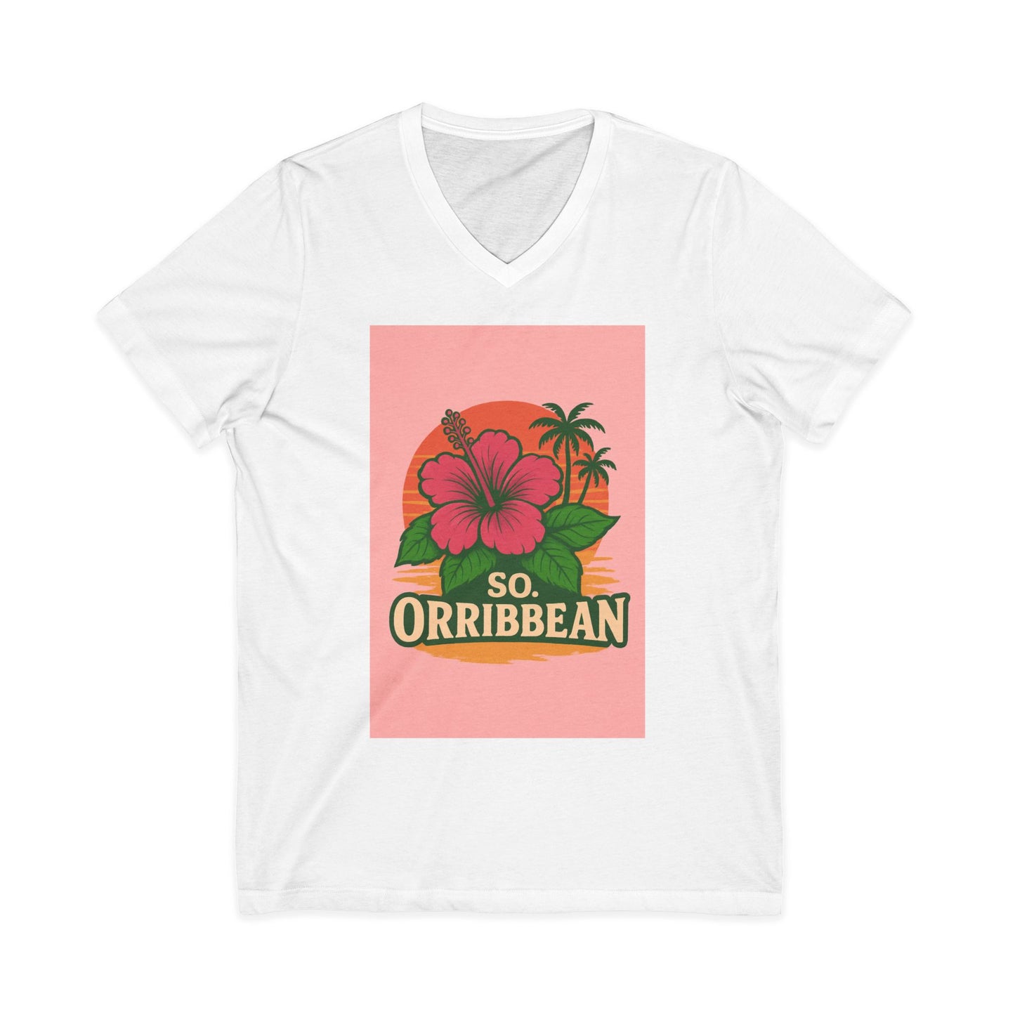 Tropical Floral V-Neck Tee - So Orribbean, Summer Shirt, Beachwear, Vacation Top, Gift for Him/Her