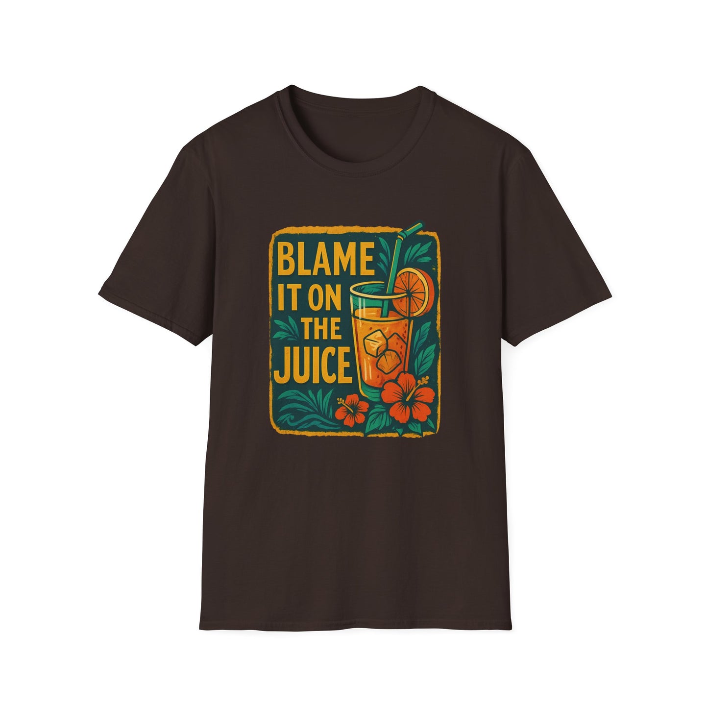Blame It on the Juice Unisex Softstyle T-Shirt, Fun Summer Tee, Tropical Graphic Shirt, Gift for Juice Lovers, Casual Cool Top