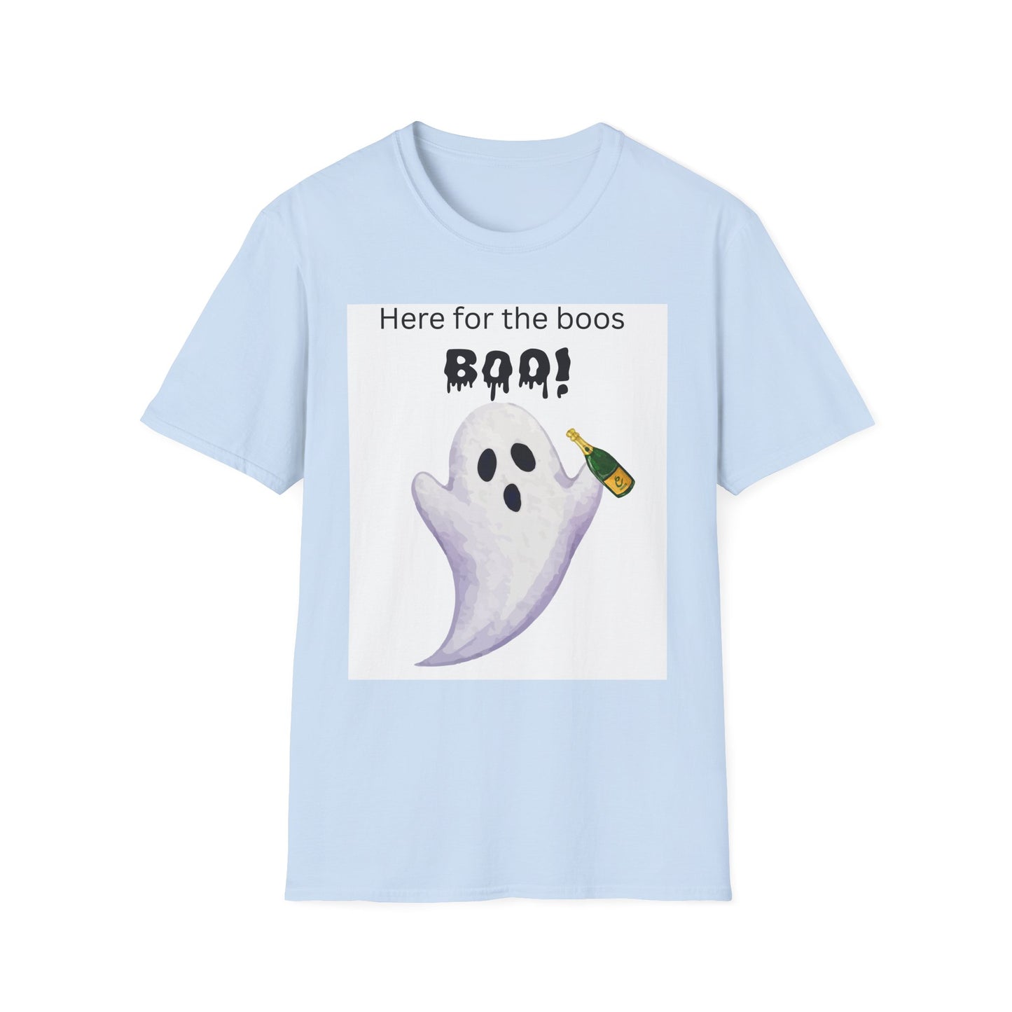 Halloween Ghost T-Shirt – "Here for the Boos" Boozy Ghost Party Tee