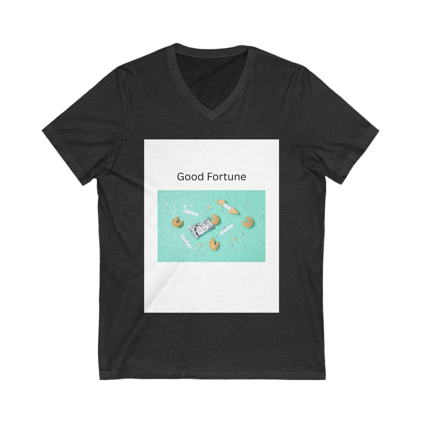 Good Fortune V-Neck Tee, Motivational Shirt, Casual Wear, Gift for Him/Her, Birthday Gift, Positive Vibes