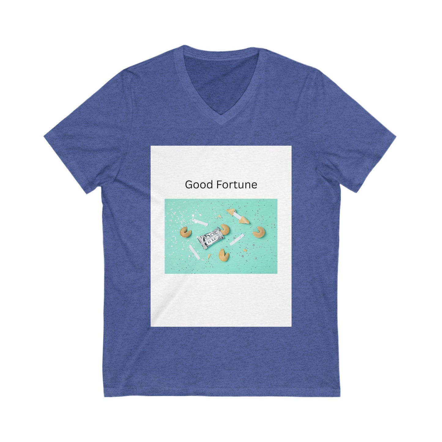 Good Fortune V-Neck Tee, Motivational Shirt, Casual Wear, Gift for Him/Her, Birthday Gift, Positive Vibes