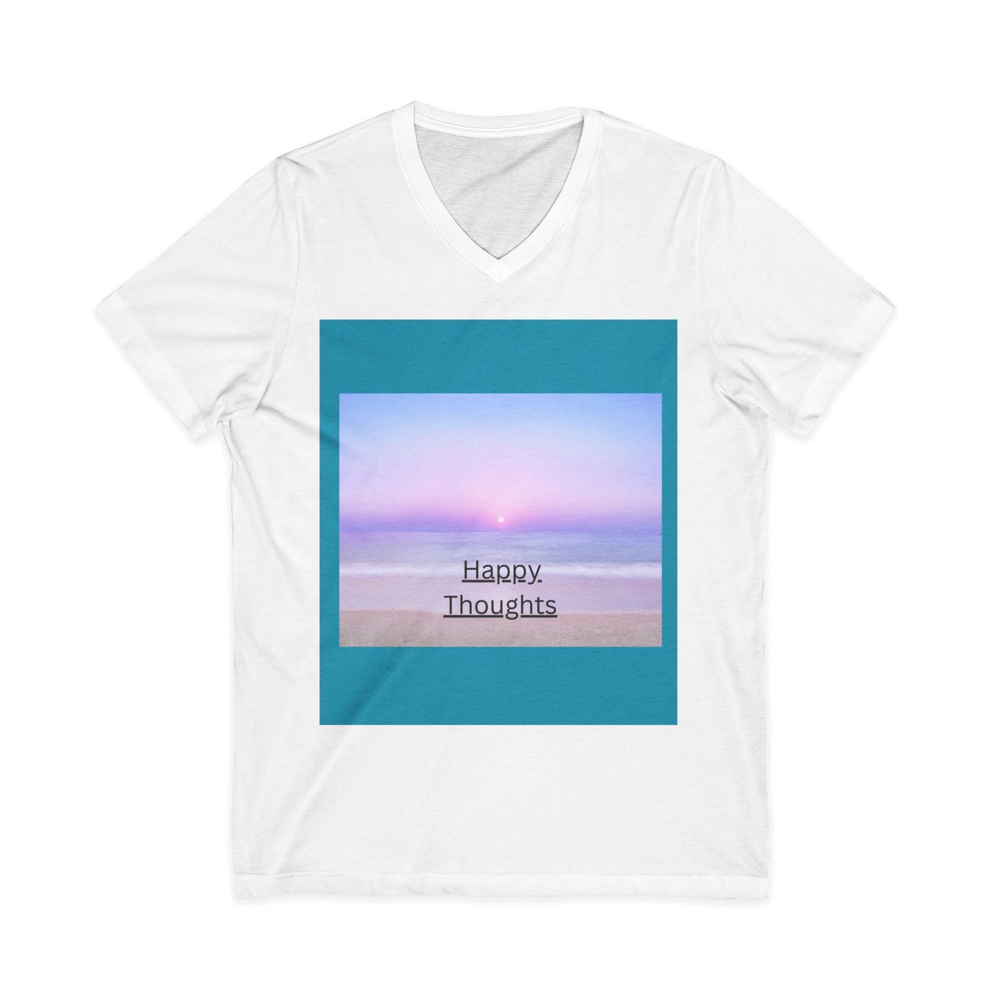 Happy Thoughts V-Neck Tee - Unisex Beach-Inspired Shirt