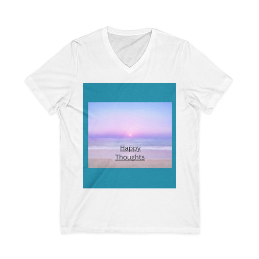 Happy Thoughts V-Neck Tee - Unisex Beach-Inspired Shirt