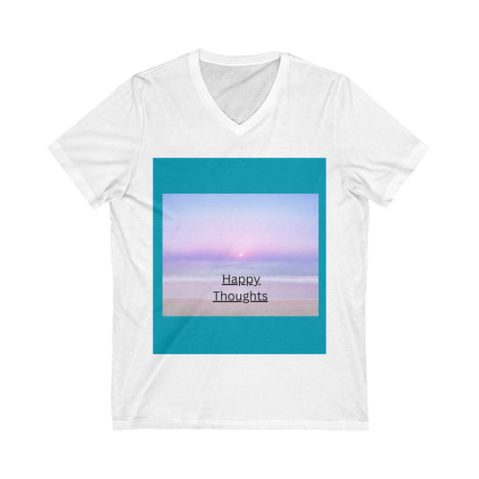 Happy Thoughts V-Neck Tee - Unisex Beach-Inspired Shirt